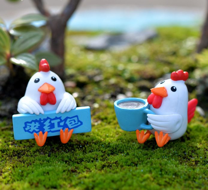 Mini Fairy Garden Animals Resin Cock And Hen Model Wholesale Fairy Garden Accessories Supplies Miniture Fairy Garden Ornament Small Artificial Chicken Rooster Figurine Kids Gifts Terrarium Fairy Garden Kits Decoration Table Decor